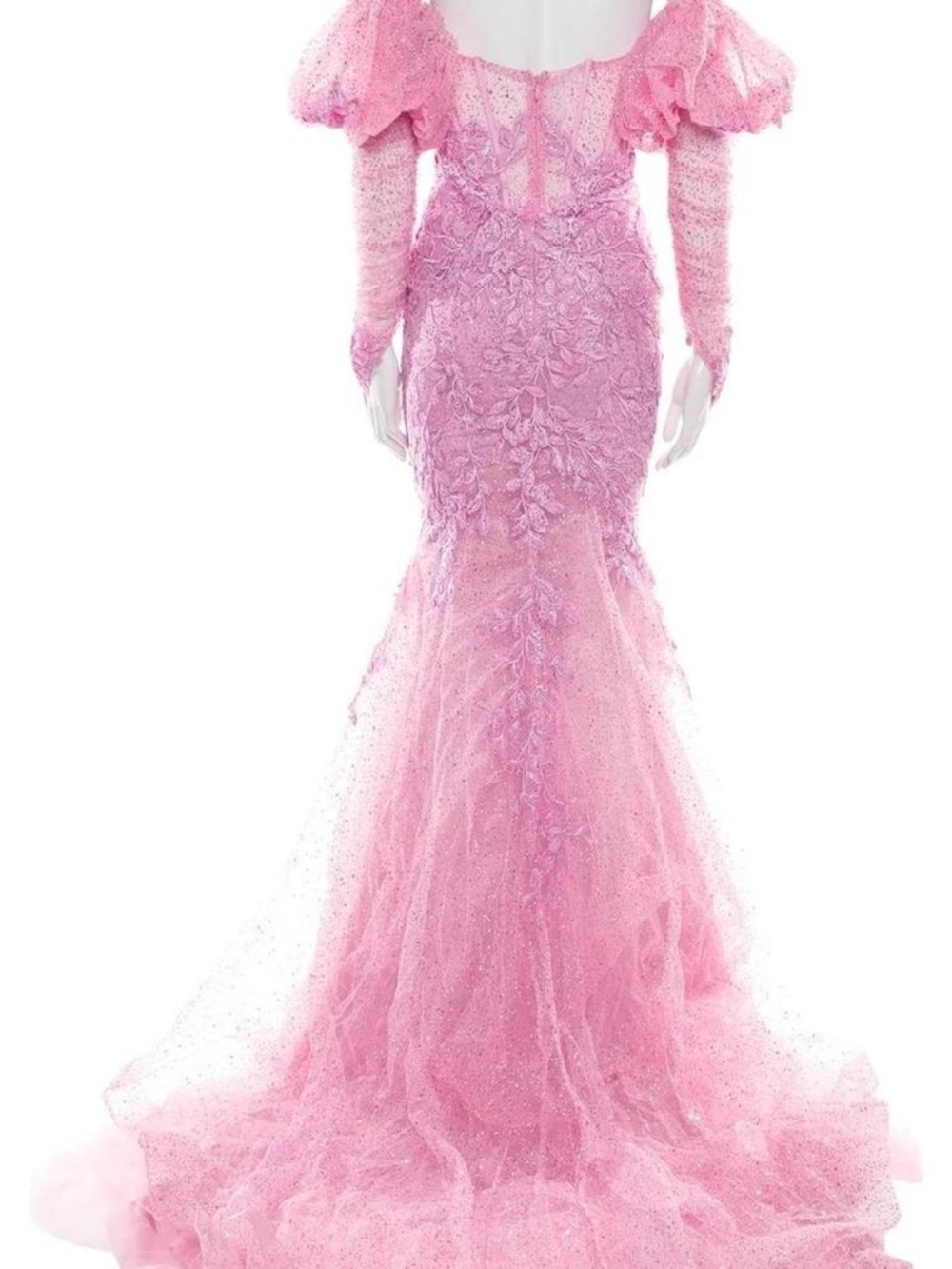 Portia and scarlet pink lace glitter mermaid style prom / ball dress with gloves - Picture 3 of 3